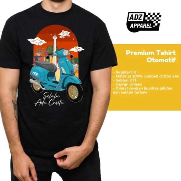 ADZ Apparel kaos hitam baju distro unisex vespa lx primavera bahan katun 24s 1