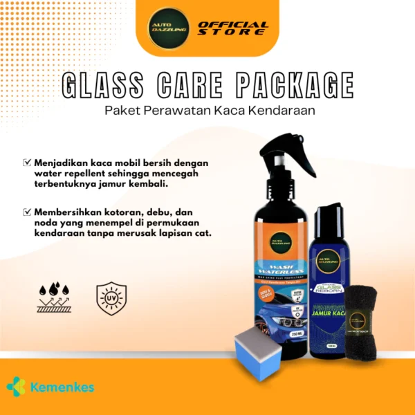OBAT PEMBERSIH ANTI JAMUR KACA + WASH WATERLESS HYDROPHOBIC WATER REPELLENT PAKET - AUTO DAZZLIING GLASS 1